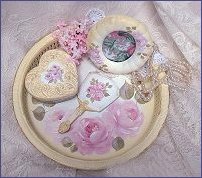 Four Piece Vanity/Dresser Tray Set-Shabby Chic,Cottage,Decor,Hand Painted,Art,Hand Painted Roses,Victorian,Romantic,Vintage,Pink Roses,